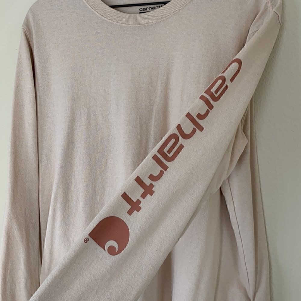 Carhartt cream loose fit heavyweight long oversized sleeve logo tee XL